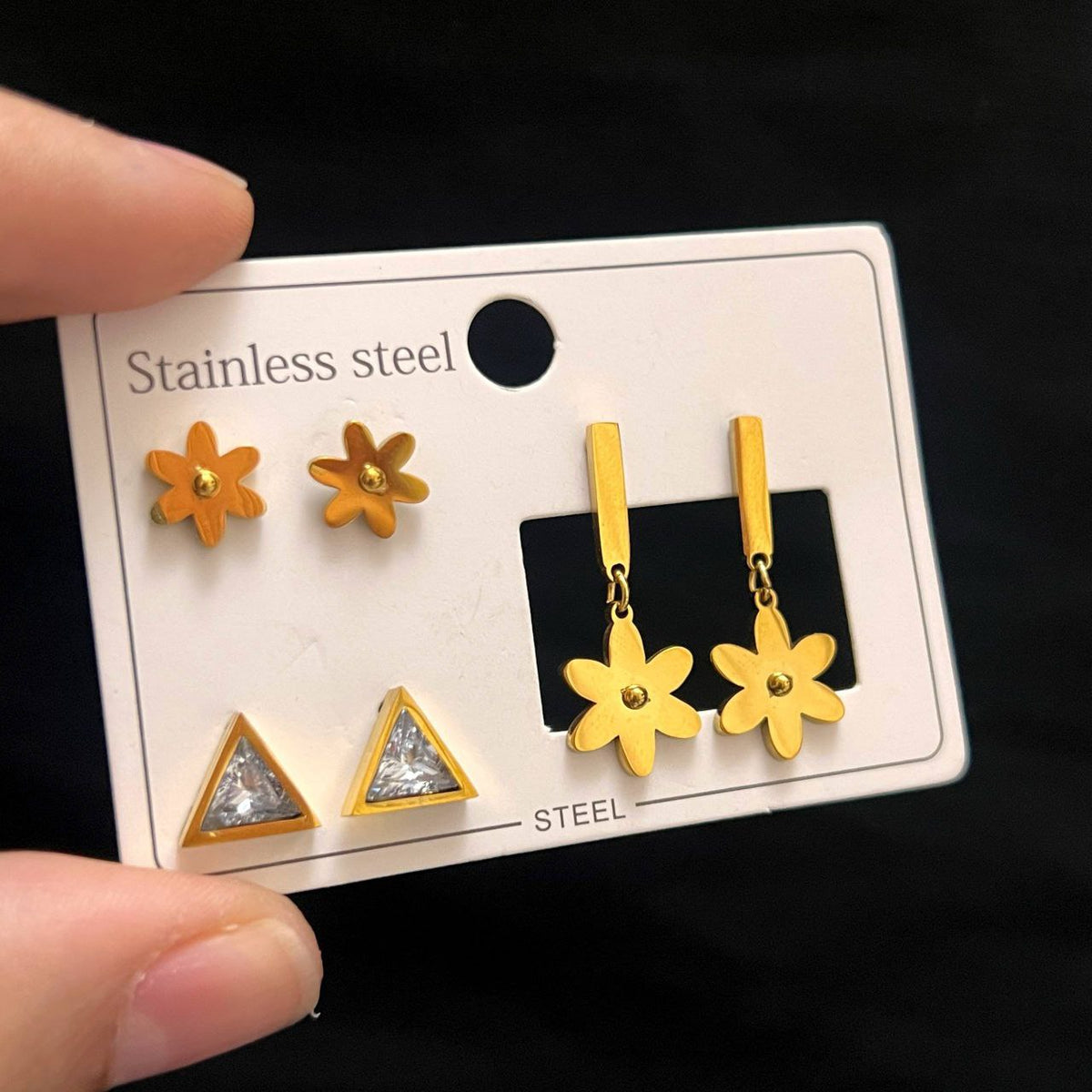 Stainless Steel 316 Earring Card – 3 Unique Pieces      S1