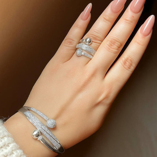 Bracelet & Ring Set – Gold-Plated with Zircon Stones, Free Size    S1