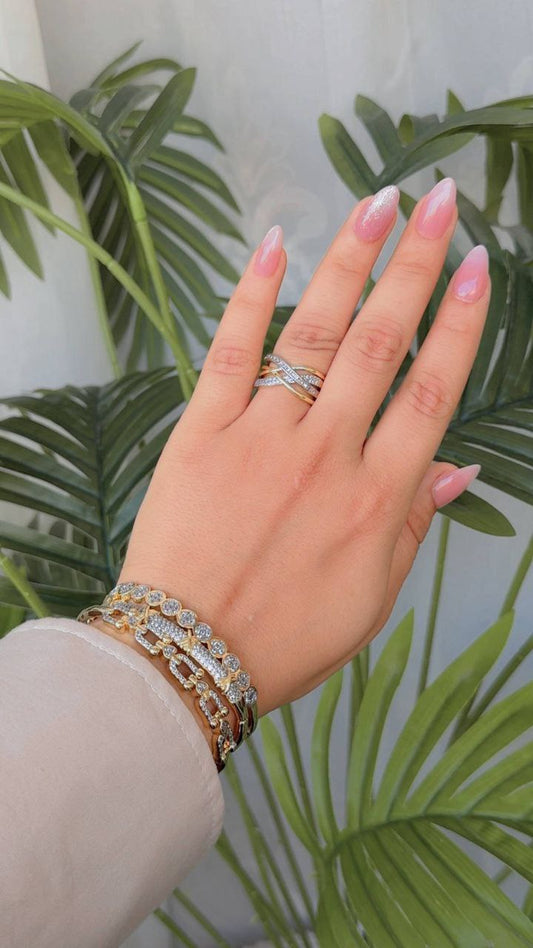 Gold Plated Free Size Ring with Zircon Stones     S1