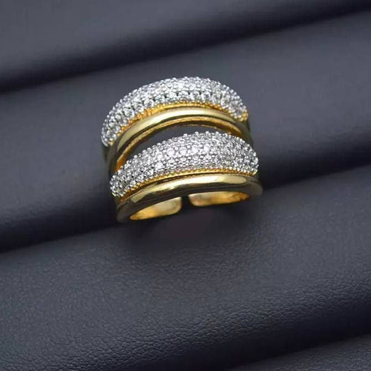 Gold Plated Free Size Ring with Zircon Stones     S1