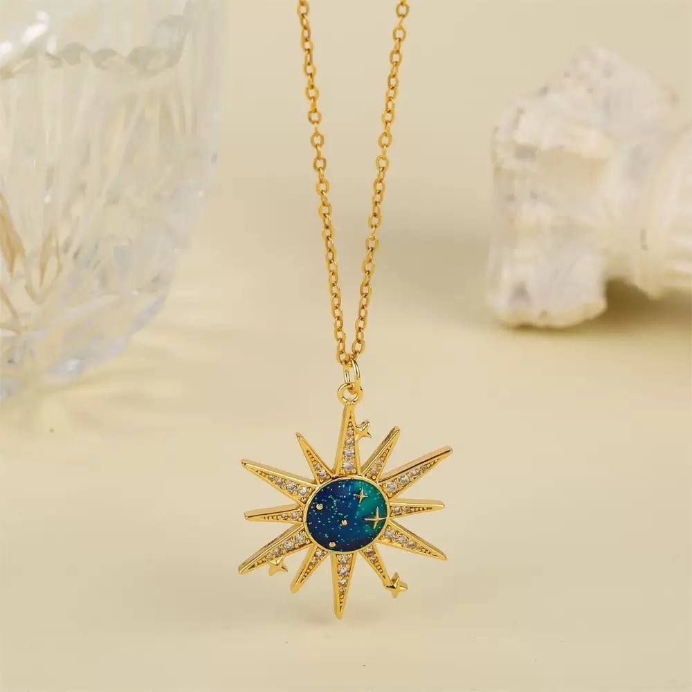 Galaxy Necklace Stainless Steel 316 with Chinese Gold Pendant and Zircon Stones     S1