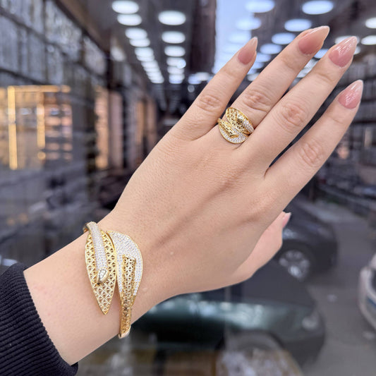Bracelet & Ring Set Chinese Gold with Zircon Stones    S1