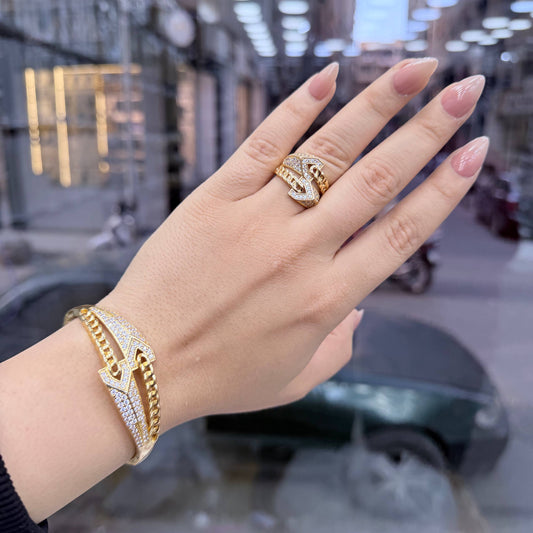 Bracelet & Ring Set Chinese Gold with Zircon Stones      S1