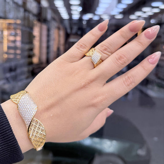 Bracelet & Ring Set Chinese Gold with Zircon Stones    S1