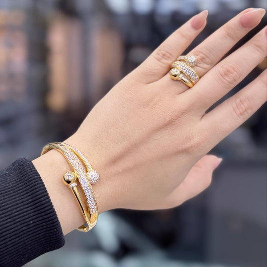Bracelet & Ring Set Chinese Gold with Zircon Stones    S1