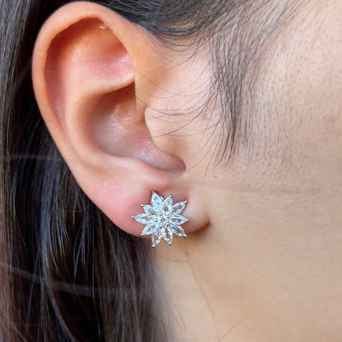 Clip-On Evening Earrings Gold Plated Zircon Stones  S1
