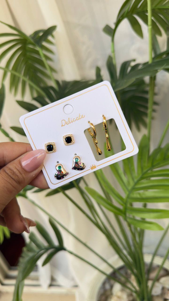 Gold Plated Earring Set Card – 3 Pieces     S1
