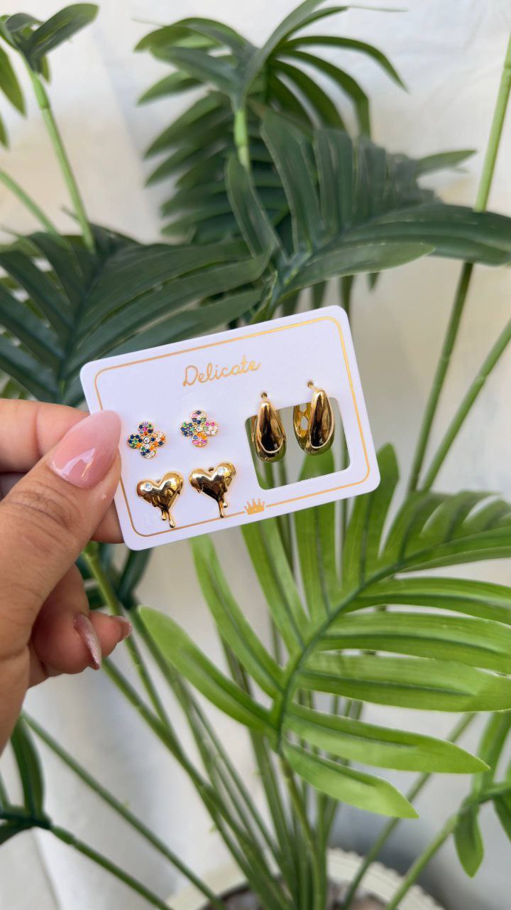 Gold Plated Earring Set Card – 3 Pieces     S1