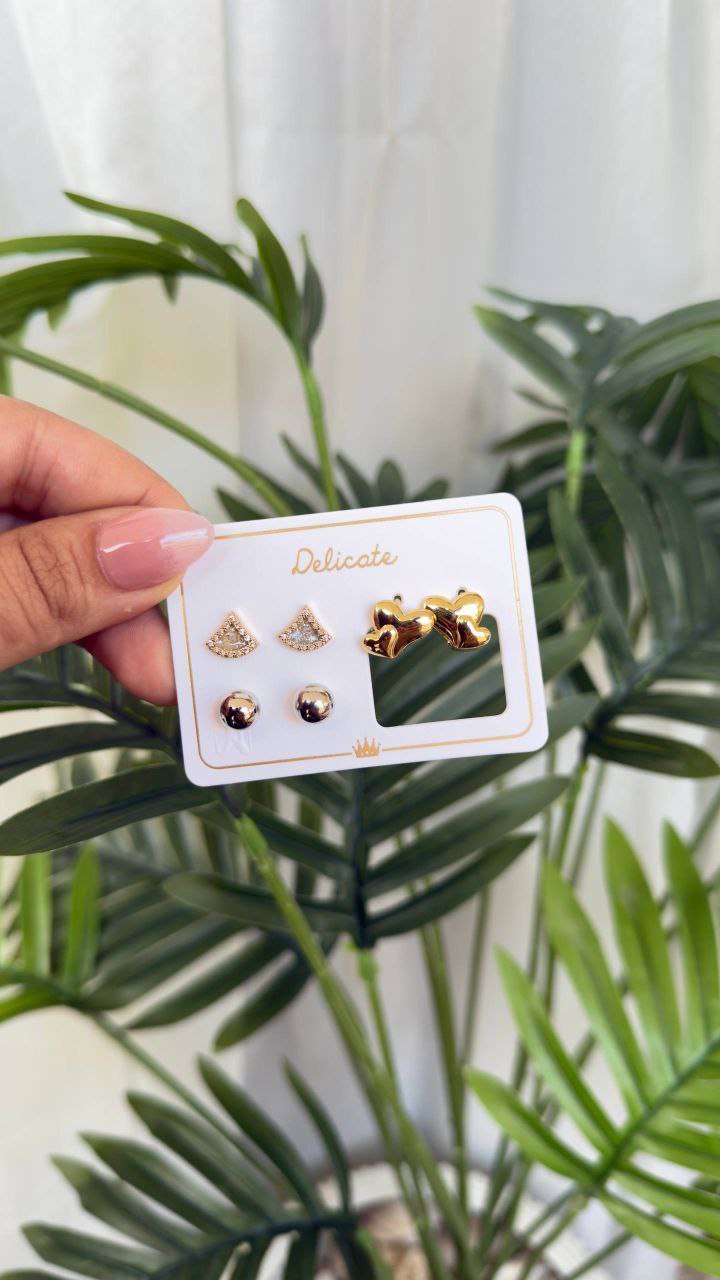Gold Plated Earring Set Card – 3 Pieces     S1