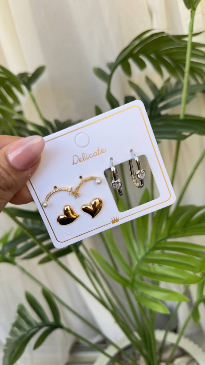 Gold Plated Earring Set Card – 3 Pieces     S1