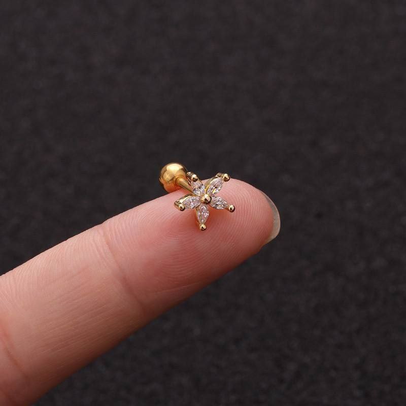 Ball Back Piercing Stainless Steel 316 Bar with Zircon Stones     S1