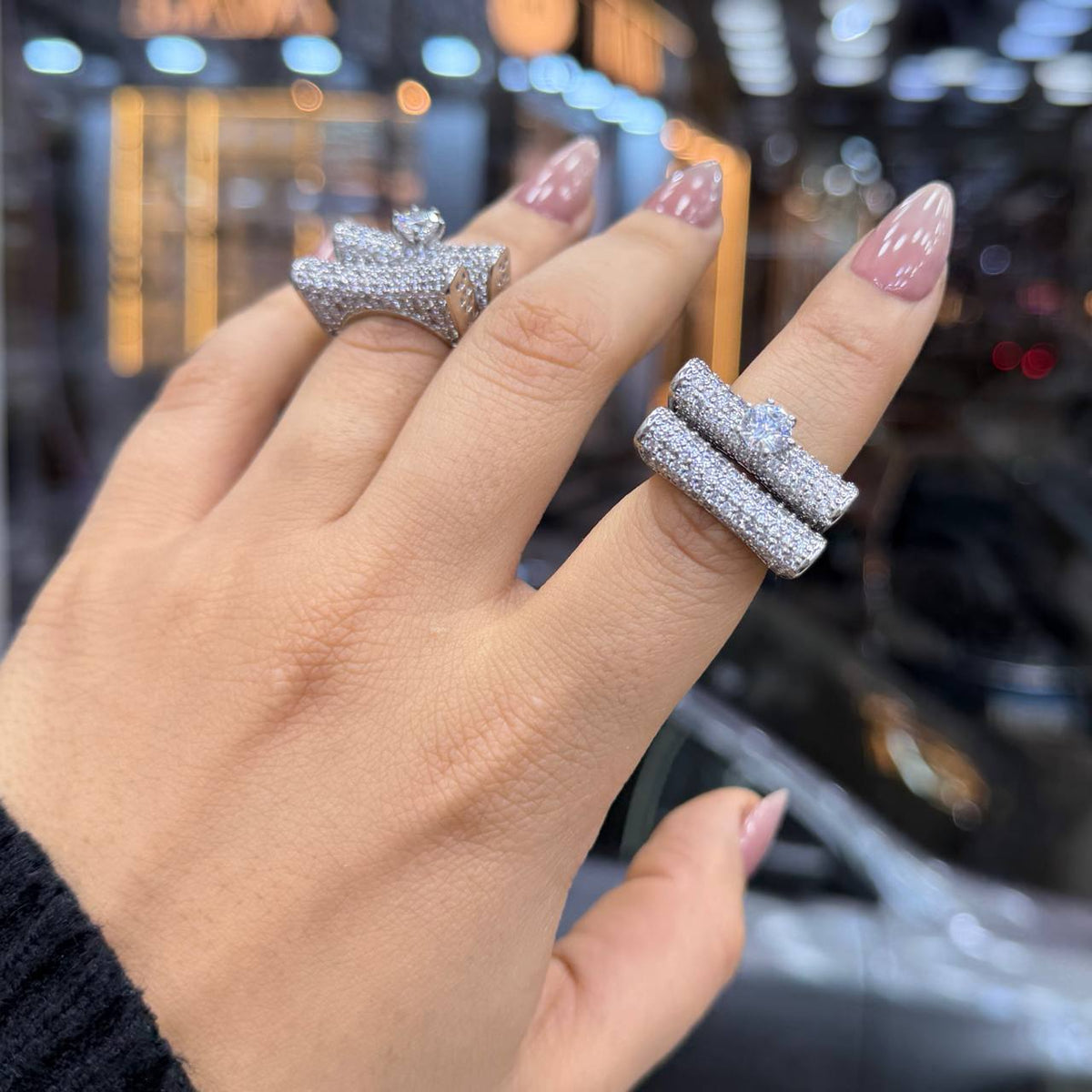 Chinese Gold Twin Rings with Zircon Stones   S1