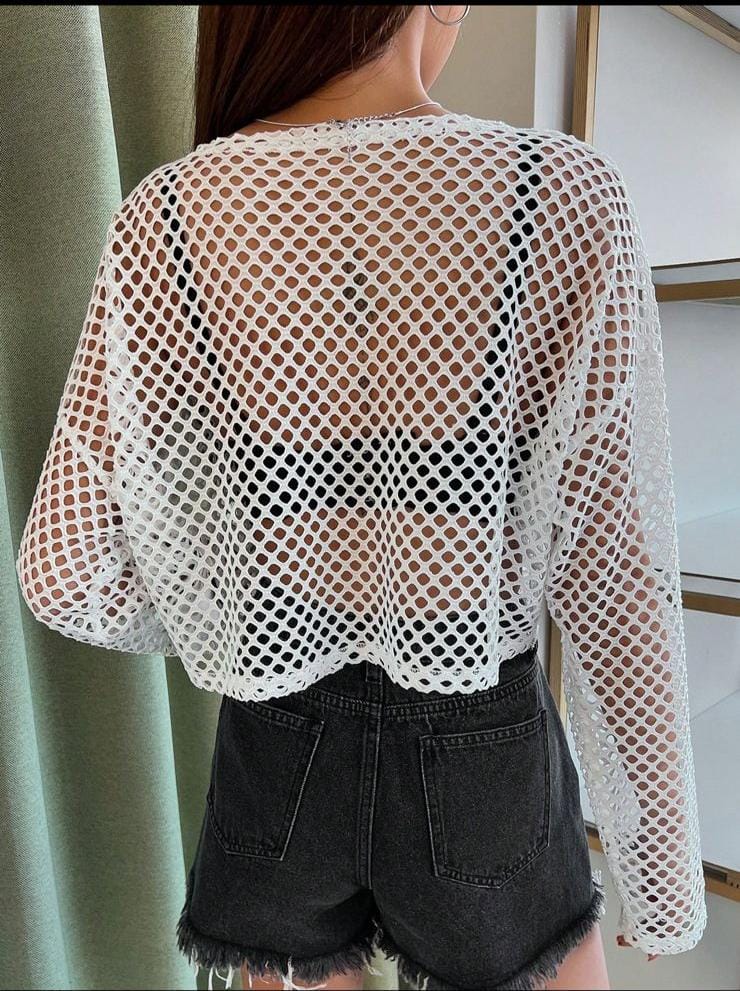 DAZY Hollow Out Drop Shoulder Crop Top Without Bra